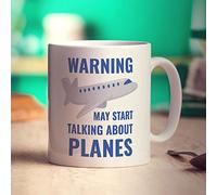 Warning May Start Talking About Planes Mug - Gift for Aeroplane Lovers, Enthusiast - Present for Birthday, Christmas for Him, Her, Dad, Grandad, Brother, Uncle, Husband, Pilot - 11oz Ceramic Cup