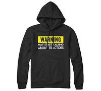 Warning May Start Talking About Tractors Womens Ladies Mens Unisex Funny Slogan Hoodie -Medium-Black