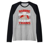 Warning May Talk About Trains Tee Train Lover Train Watcher Raglan Baseball Tee