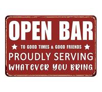 Warning Metal Sign Open Bar Poster - Vintage Pub Wall Decor - 12x8 Inch Rustic Tin Sign for Home Bars, Taverns & Man Caves - Perfect Bartender Gift