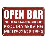 Warning Metal Sign Open Bar Poster - Vintage Pub Wall Decor - Big size 12x16 Inch Rustic Tin Sign for Home Bars, Taverns & Man Caves - Perfect Bartender Gift