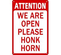 Warning Metal Tin Sign Attention We Are Open Please Honk Horn Notice Sign For Restaurant Cafe Pub Bar Store Wall Art Decor Plaquech Metal Sign Plaque Poster 8X12 Inches