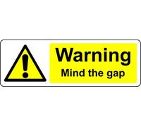 Warning mind the gap Safety sign - 1mm Plastic sign (300mm x 100mm)