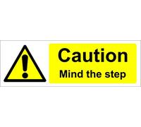 Warning Mind the Step Safety Sign - Self Adhesive Sticker 200mm x 66mm