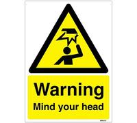 Warning Mind your head A4 210x297mm 1mm Rigid PVC Plastic Hazard Safety sign