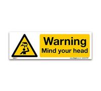Warning Mind your head Sign - 200x70mm 1mm Rigid Plastic - Overhead Hazard Safety