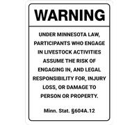 Warning: Minnesota Equine Liability MN - Wall Sign Facility Metal Sign Danger Warning Yard Indoor Or Outdoor 6x8 Inch