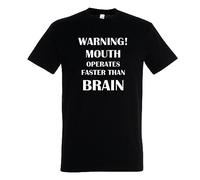 Warning, Mouth Operates Faster Than Brain! - Mens Childhood Themed T-Shirt Available in 12 Stylish Colours, Funny Male Tee Black