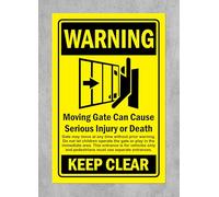 Warning moving gate danger of death keep clear safety sign - 1mm flexible Plastic sign (200mm x 150mm)