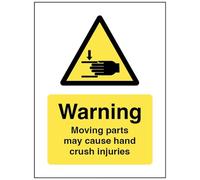 Warning Moving parts may cause hand crush injuries (semi rigid pvc safety sign)