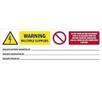 Warning. Multiple supplies. Do not work on this equipment until it is isolated from all supplies, warning sign - Self adhesive sticker (150mm x 50mm)