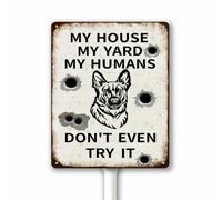 Warning My House My Yard My Humans Don't Even Try It Funny Dog Yard Sign With Stake 20x30 CM Private Property No Trespassing Keep Out Aluminum Plaque for Garden Lawn Grass Home Outside
