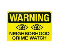 Warning Neighborhood Crime Watch Warning Signs, Security Metal Sign, Use for Business Office Road Street Home Yard Garden Wall Safety Decor Personalized Custom 12 x 8 Inch