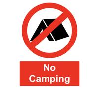 Warning No Camping Gloss Sticker Sign Self Adhesive Gloss Decal Sticker 160mm x 125mm