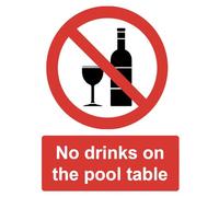 Warning No Drinks on The Pool Table Sign Adhesive Sticker 160mm x 125mm