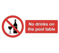 Warning No Drinks on The Pool Table Sign Notice Warning Sign Self Adhesive Gloss Sticker 320mm x 125mm