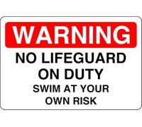 Warning no lifeguard on duty swim at your own risk - no swimming, no diving, deep water, slippery- 3mm Aluminum Dibond for indoor/outdoor usage (600mm x 400mm) 20m Viewing Distance.