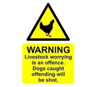 Warning no livestock worrying offending dogs will be shot safety sign - 1mm flexible Plastic sign (200mm x 150mm)