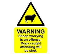 Warning no livestock worrying offending dogs will be shot safety sign - Self adhesive sticker (300mm x 200mm)