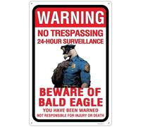 Warning - No Trespassing & 24 - Hour Surveillance Sign, Beware of Bald Eagle, Durable Aluminum, Rust - Resistant, Easy to Install, Ideal for Farms, Homes Outdoor Decor 8"x12"