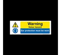 Warning noise hazard, ear protection must be worn Plastic Sign with 4 Pre-Drilled Holes (MP14) - Danger, Caution, Flammable, Ear Protection, No Smoking, Harness, Men at work