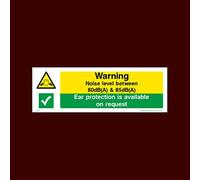 Warning Noise Level between 80db (A) and 85 (db) A Sticker/Self Adhesive Sign (WMH11) - Men Working Sign, Noise, Misuse Compressed Air, Isolate Machine, Ear Protection