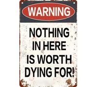 Warning Nothing In Here Is Worth Dying For - Vintage Metal Tin Sign For Your Garage, Man Cave, Yard Decor 8x12 Inches