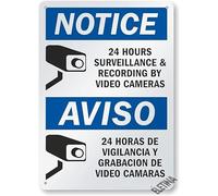 Warning "notice - 24 hours surveillance by video cameras" bilingual signs aluminum metal tin signs For Home Bathroom Restaurants Kitchen Garden Cave Garage Office Bar Cafe 8×12 INCH