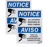 Warning Notice - All Activities Monitored By Video Camera Bilingual Signs 12X8 Inches Aluminum Metal Tin Signs 2 Pack