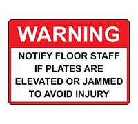 Warning Notify Floor Staff Plates Jammed Avoid Injury Aluminum Metal Sign Wall Decor 8"x12"