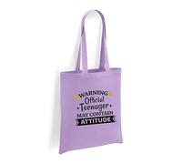 Warning Official Teenager May Contain Attitude Funny Joke Printed On Shoulder Bag, 13th Year Old Birthday Gift Teacher, Shopping And Grocery Bag (Lavender, One Size)