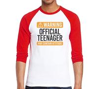 Warning Official Teenager - Men Baseball Top - Teen 13 Years Old 13th Birthday S White/red