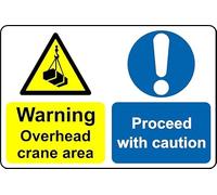 Warning Overhead Crane Area Proceed with Caution Safety Sign - Self Adhesive Sticker (200mm x 150mm)