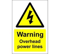 Warning overhead power lines Safety sign - 1.2mm Rigid plastic 300mm x 200mm