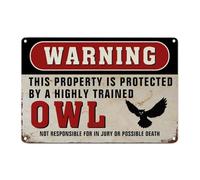 Warning Owl Warning Metal Sign for Inside Outside Railway Road Suburbs Community Yard Street Parking Lot Use Easy Mounting Decorative Caution Notice Aluminum Tin Metal Signs 8x12 Inch
