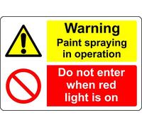 Warning paint spraying in operation do not enter when red light is on Safety sign - Self adhesive sticker (200mm x 150mm)
