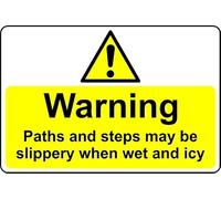 Warning Paths and Steps May be Slippery When Wet and ICY Safety Sign - Self Adhesive Sticker (400mm x 300mm)