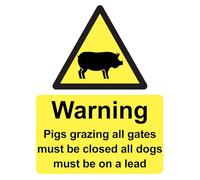 Warning Pigs Grazing All Gates Must Be Closed All Dogs Must Be On A Lead Sign Self Adhesive Sticker A1 841mm x 594mm