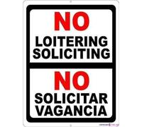 Warning Plaque Bilingual No Loitering Soliciting Loiterers Solicitors Metal Tin Signs Wall Art Decor Safety Warning For Outdoor & Indoor Office 12x8 Inch