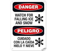Warning Plaque Sign-Watch For Falling Ice And Snow Bilingual Sign Courtyard Decoration, office Aluminum Signs For Outdoor & Indoor 12x8 Inch