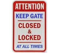 Warning Plaque Wall Decor Keep Gate Closed & Locked At All Times Blue Red On White Garage Decoration Sign Aluminum Metal Tin Signs 16 X 12 Inch