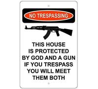 Warning Plaque Wall Decor No Trespassing This Property is Protected by God and A Gun Signs Decoration Signs Road Busines Aluminum Metal Tin Sign 8 X 12 Inch