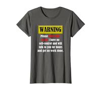 Warning Please Don't Talk to me i Have no self-Control Funny T-Shirt, Women, Asphalt Grey, Small