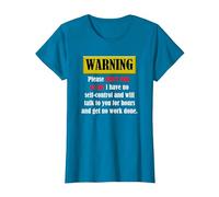 Warning Please Don't Talk to me i Have no self-Control Funny T-Shirt, Women, Sapphire Blue, Small