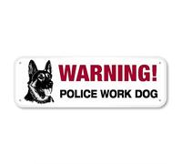 Warning Police Work Dog Metal Signs Decor Kitchen Metal Sign Holder Stand 4×16 Inch