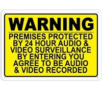 Warning Premises Under 24 Hr Audio Video Surveillance Metal Tin Sign Aluminum Warning Signs For Indoor & Outdoor Yard Lawn Sign Home Decor 12x16 inch