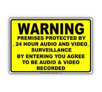 Warning Premises Under 24hr Audio Video Surveillance On Metal Sign 12"x8"