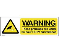 Warning Premises Under 24HR CCTV Sign - 150mm x 50mm - Self Adhesive Sticker (MISC58)