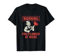 Warning Pro Plunger at Work Plumber Stamp Graphic T-Shirt