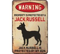 Warning Property Protected by An Jack Russell Dog Aluminum Tin Sign for Home Garden Yard Garage Street Wall Decoration 8"x12"